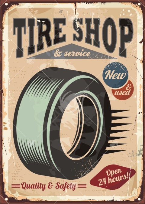 Tin Sign XXL Vintage Car Tire Shop 