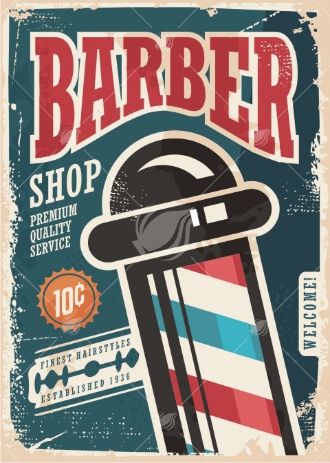Barber Shop Retro Poster Vector Image - Lukeruk